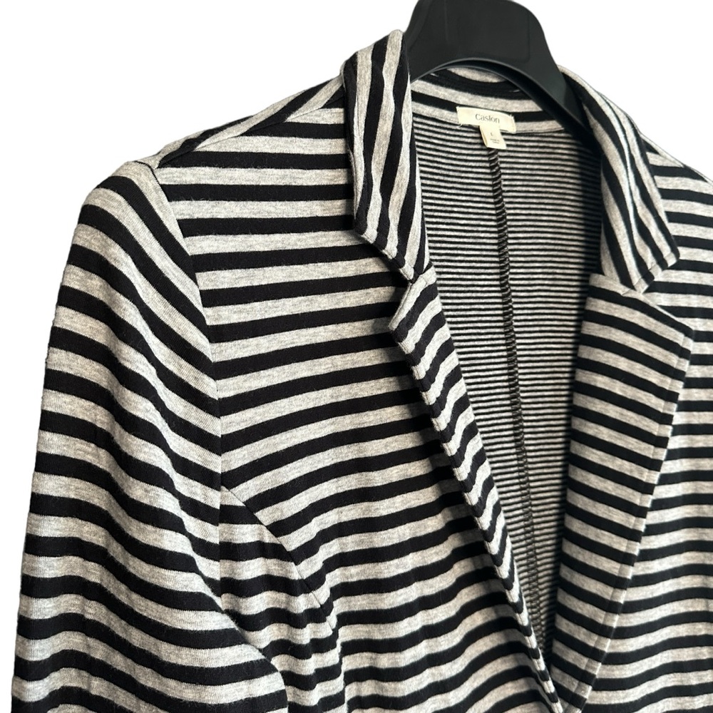 Caslon Stretchy Cotton Knit Gray & Black Striped Blazer (L)